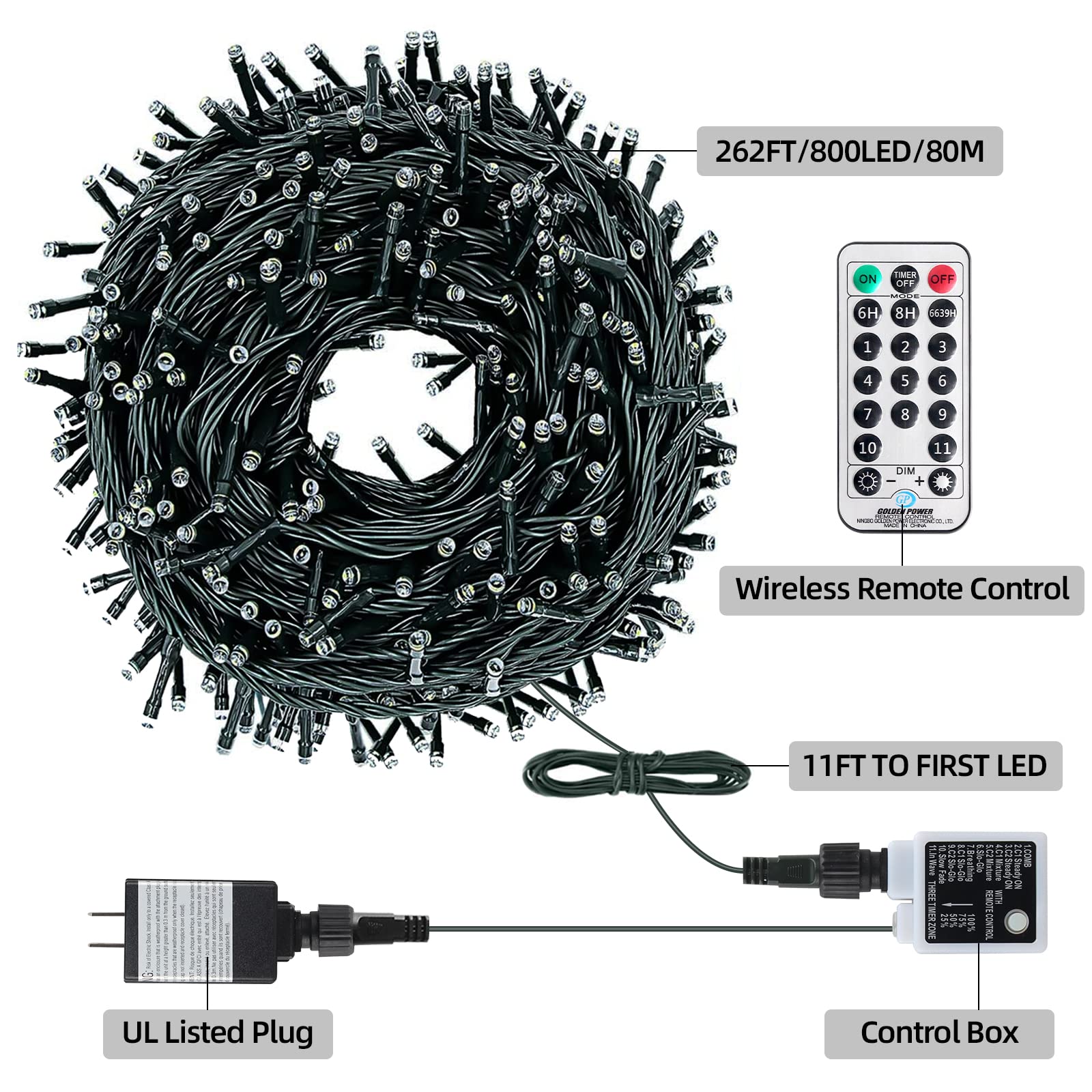 Mzd8391 262Ft 800 Led Color Changing Christmas Lights Outdoor Indoor, Warm White Multicolor Christmas Tree Lights, Waterproof Christmas Fairy String Lights Timer Remote, 11 Lighting Modes